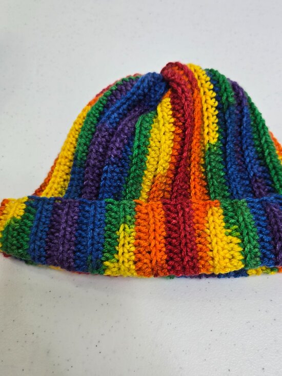 Hand-Crocheted Rainbow Beanie, Pride Striped Hat, Acrylic Yarn, Festival Wear main image 9